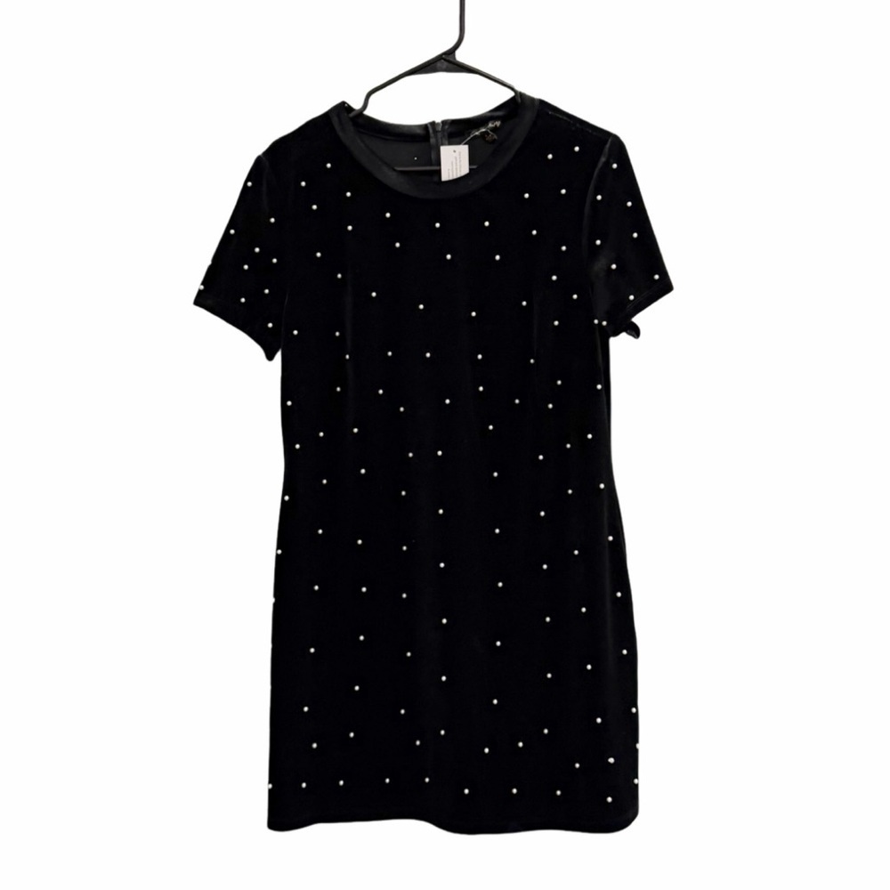 NWOT CITY TRIANGLES Short Sleeve Velvet Pearl Dress Black Large